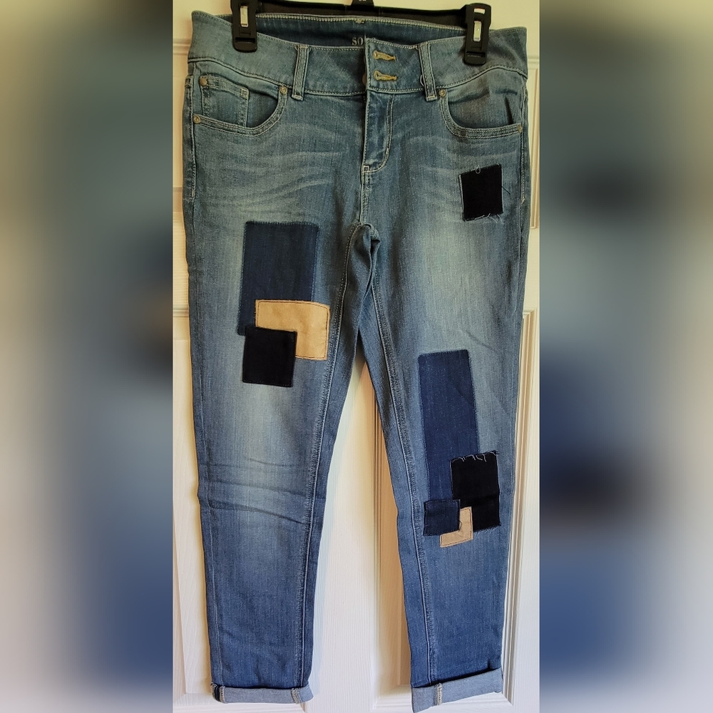 Patchwork Ankle Length Denim Pants - image 1